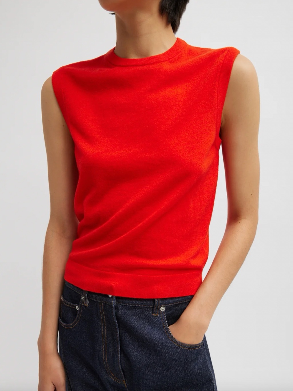 Tibi Skinlike Mercerized Wool Sleeveless Sweater Red
